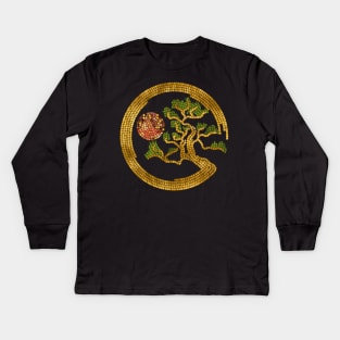 Zen Enso Circle and Bonsai Tree Mosaic Kids Long Sleeve T-Shirt